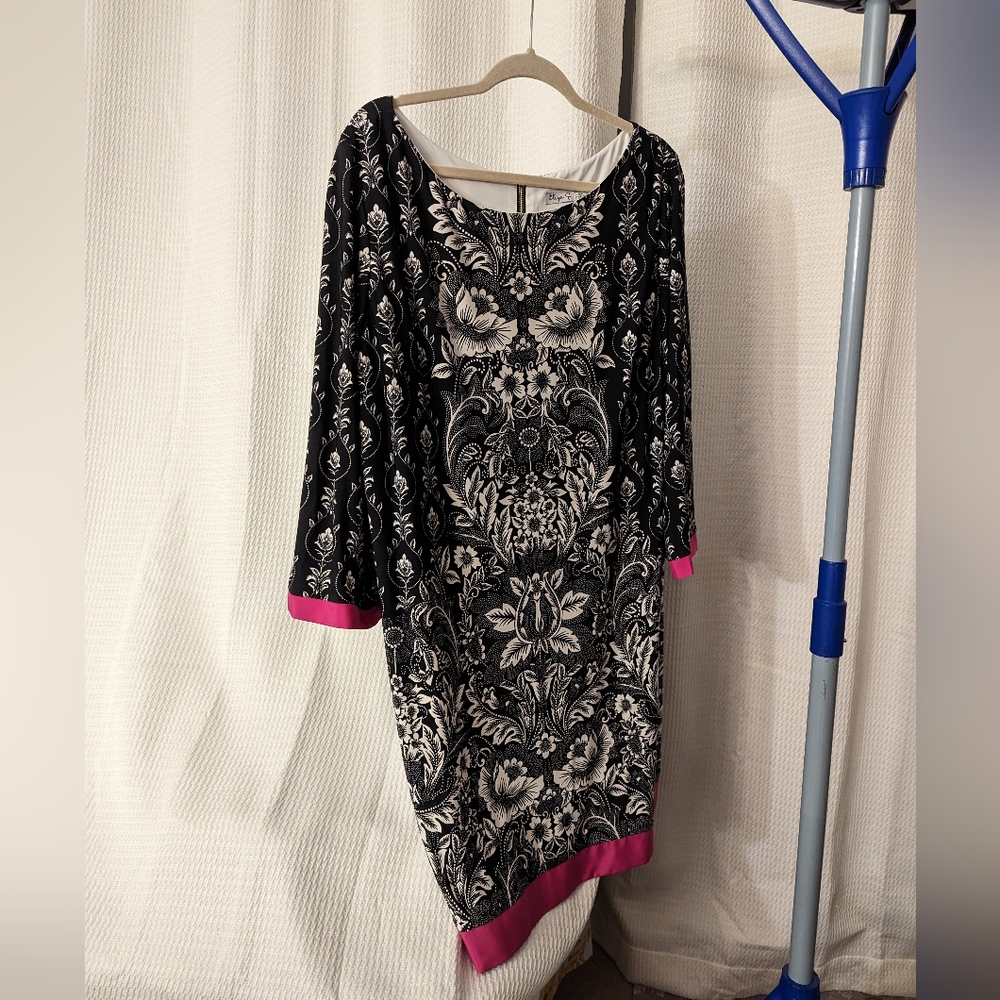 18W Eliza Jay black and white dress with hot pink trim